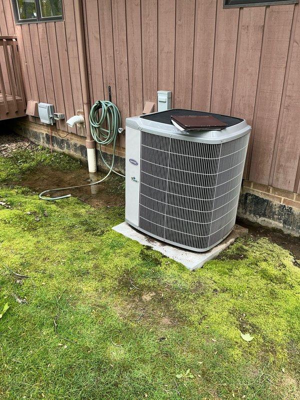 Conducted comprehensive evaluation of residential HVAC system including outdoor condensing unit and indoor air handler components. Determined that existing equipment has reached end of serviceable life with no replacement parts available from manufacturer. Documented current system configuration with outdoor unit mounted on concrete pad and indoor filter assembly location in attic space. Provided customer with replacement options and recommendations for new system installation to restore cooling capacity.
