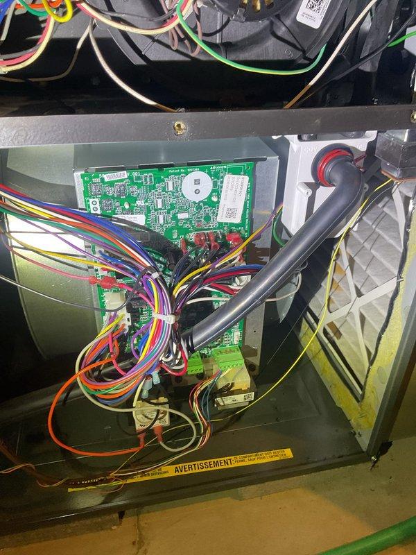 Completed scheduled cooling system maintenance on residential HVAC unit. Performed comprehensive inspection of outdoor condenser unit and indoor control system, including examination of circuit board connections, electrical components, and wire harnesses. Verified proper operation of all system controls, checked refrigerant levels, and confirmed unit functionality. All components found operating within normal parameters with no issues identified.