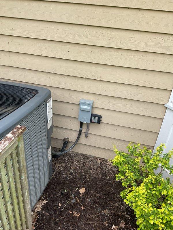 Completed scheduled preventive maintenance on residential cooling system. Inspected outdoor condensing unit, verified electrical connections at disconnect box, checked refrigerant lines and conduit, and replaced three pleated air filters to ensure optimal airflow and system efficiency for the cooling season.