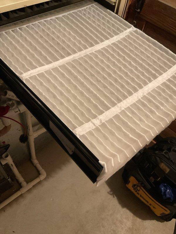 Completed scheduled preventive maintenance on residential cooling system. Inspected outdoor condensing unit, verified electrical connections at disconnect box, checked refrigerant lines and conduit, and replaced three pleated air filters to ensure optimal airflow and system efficiency for the cooling season.