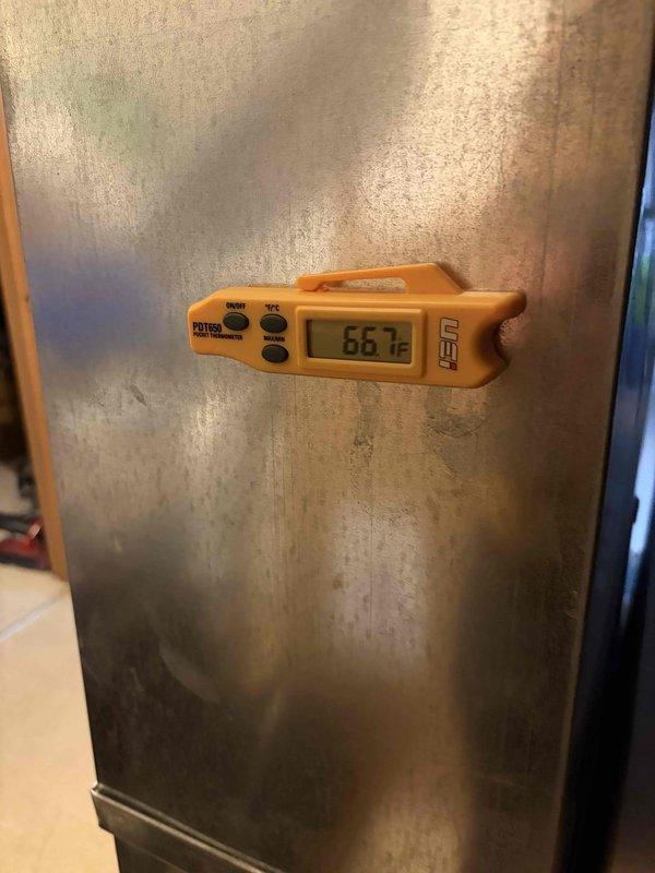 Completed preventative maintenance on two cooling systems. Inspected electrical connections at contactor assembly, verified proper wire termination and secure mounting of all components. Measured and documented supply air temperature at 66.1°F, confirming system operation within normal parameters.