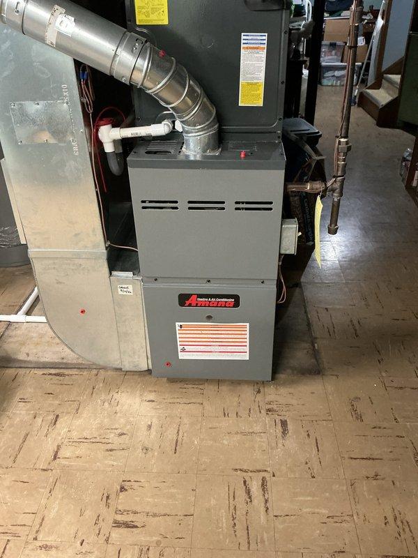 Completed preventive maintenance on two residential cooling systems. First unit serviced was a Carrier HVAC system located in utility closet accessed through back door. Second unit serviced was an Amana furnace system with associated air handler in basement mechanical room. Both systems were inspected, filters checked, and routine cooling season maintenance procedures performed according to manufacturer specifications and ongoing service agreement requirements.