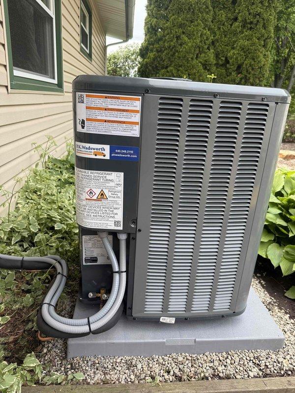 Completed full HVAC system installation including 80% efficiency furnace and air conditioning unit. Installed outdoor condensing unit on level concrete pad with proper refrigerant line connections and electrical service. Mounted indoor furnace/air handler in utility closet with integrated ductwork connections, ensuring proper venting and drainage. System tested and operational.
