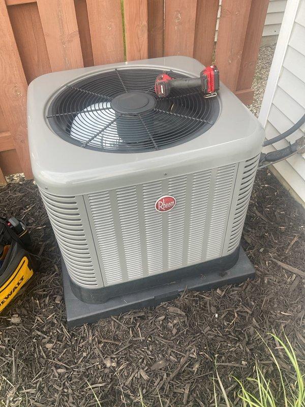 Completed scheduled cooling maintenance on residential Rheem air conditioning system. Performed comprehensive inspection of outdoor condenser unit, verified proper operation of compressor and condenser fan motor, checked electrical connections and contactor functionality, and confirmed all control circuits were operating within manufacturer specifications. Unit tested and left in proper working order.