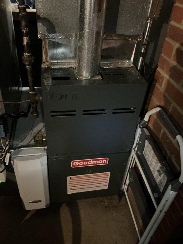 # HVAC Cooling Maintenance Summary

Completed routine cooling system maintenance on residential Goodman HVAC system located in basement utility area. Performed comprehensive inspection of furnace unit, air conditioning components, and associated ductwork. Verified proper operation of all cooling equipment, checked refrigerant levels, and inspected electrical connections. Examined air handling unit and ductwork for proper airflow and system integrity. All equipment found to be operating within normal parameters. System is ready for cooling season operation.