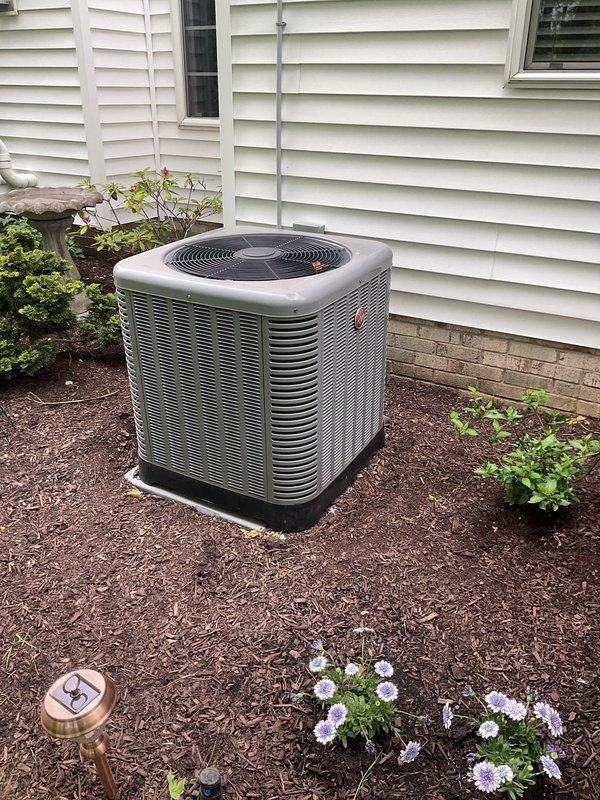Completed routine cooling maintenance on residential HVAC system. Inspected outdoor condenser unit and indoor air handler, verified proper operation of all components, checked refrigerant levels, cleaned coils, and confirmed system is ready for cooling season.
