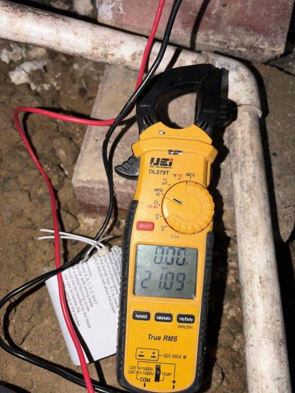 Completed routine cooling system maintenance inspection and performance verification. Conducted electrical measurements using digital clamp meter to verify proper amperage draw and system operation, with all readings within manufacturer specifications. Inspected mechanical room utilities and confirmed all plumbing connections, pressure relief valves, and ventilation components are secure and functioning properly.