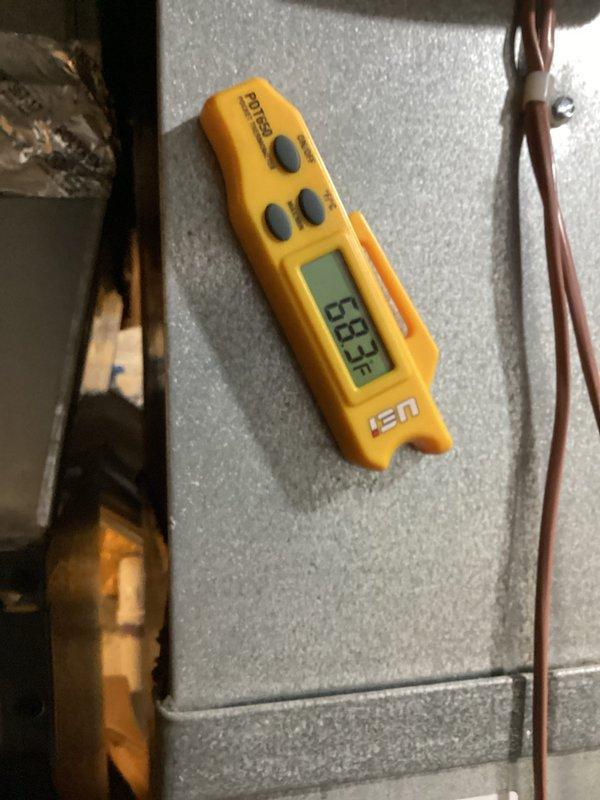Completed scheduled preventive maintenance on residential cooling system. Performed comprehensive system inspection including temperature differential measurements across evaporator coil, recording supply air temperature of 53.6°F, and verified electrical parameters using digital multimeter showing normal capacitor readings of 0.158 MFD. All components operating within manufacturer specifications with no deficiencies noted.