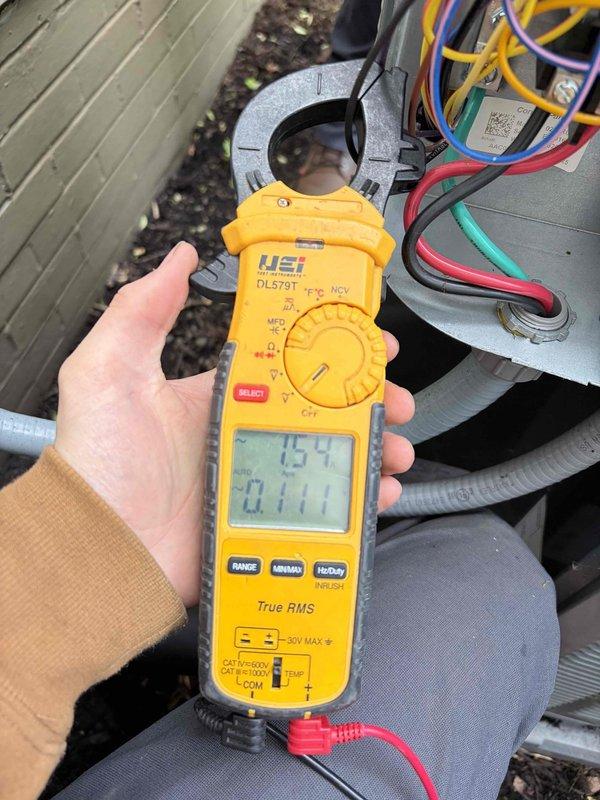 Completed comprehensive first-year cooling maintenance on residential HVAC system as part of maintenance plan. Performed thorough inspection of indoor air handler unit and associated ductwork in basement installation, verifying proper operation of all mechanical components and drainage systems. Conducted electrical diagnostics at outdoor condensing unit using digital clamp meter to measure amperage draw and verify system performance within manufacturer specifications. All equipment operating properly with no issues identified during routine maintenance visit.