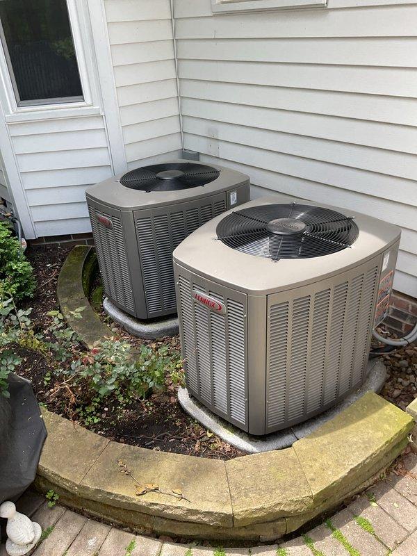 Completed comprehensive MVP cooling maintenance on three HVAC systems, including two outdoor condensing units and one indoor air handler with associated components. Performed standard maintenance procedures including filter inspection, coil cleaning, refrigerant level verification, electrical connection testing, and condensate drain line evaluation on all three units. Additionally completed MVP maintenance on tanked water heater, inspecting burner assembly, testing temperature and pressure relief valve, checking anode rod condition, and verifying proper combustion and venting.