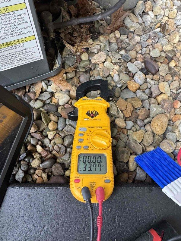 Completed comprehensive cooling maintenance on residential HVAC system, including inspection of furnace and associated components in utility room. Performed electrical diagnostics on outdoor condensing unit using clamp meter to verify proper amperage draw and system performance, confirming all readings within manufacturer specifications.