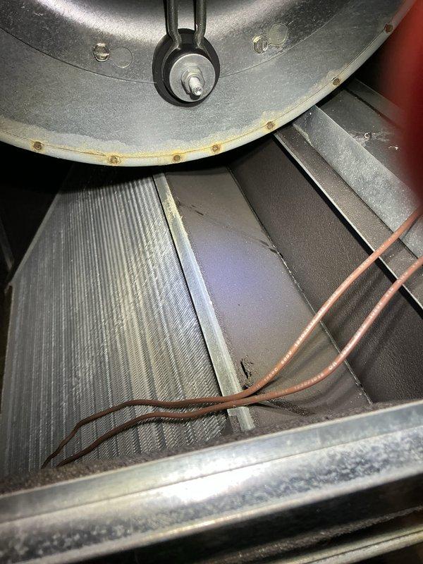 Completed scheduled preventive maintenance on residential cooling system. Performed comprehensive inspection of air handler components including blower motor assembly, blower wheel, and evaporator coil section. Verified proper electrical connections at motor terminal block, confirmed blower motor operation, and inspected filter media for airflow restriction. All components found operating within normal parameters with no deficiencies noted at time of service.