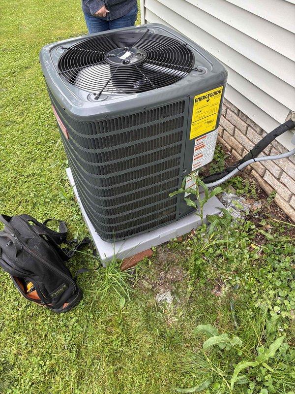 Completed routine cooling season maintenance on residential air conditioning system. Performed comprehensive inspection of outdoor condenser unit, including examination of electrical contactors and terminal connections, verification of proper refrigerant line connections, and assessment of overall equipment condition. All components found to be operating within normal parameters with no immediate service needs identified.