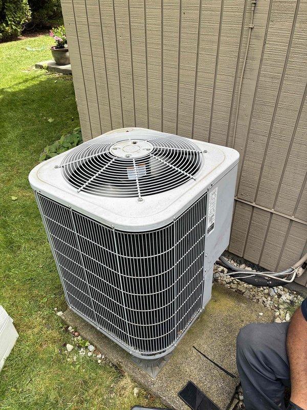 Replaced failed condenser fan motor, dual run capacitor, and defrost control board on residential air conditioning unit. System tested and confirmed operational with proper fan operation and defrost cycle functionality upon completion.