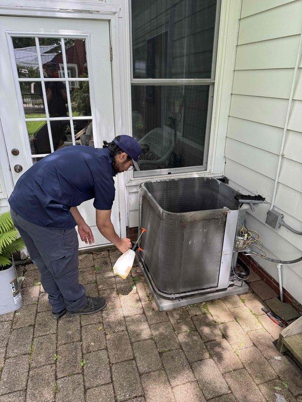 Performed comprehensive maintenance on outdoor condenser unit following rodent intrusion. Chemically cleaned condenser coil to restore heat transfer efficiency, thoroughly inspected all electrical wiring and connections for rodent damage, and verified system integrity. Installed hard start kit to improve compressor performance and longevity, and replaced damaged sound blanket jacket to restore proper noise dampening and compressor insulation.