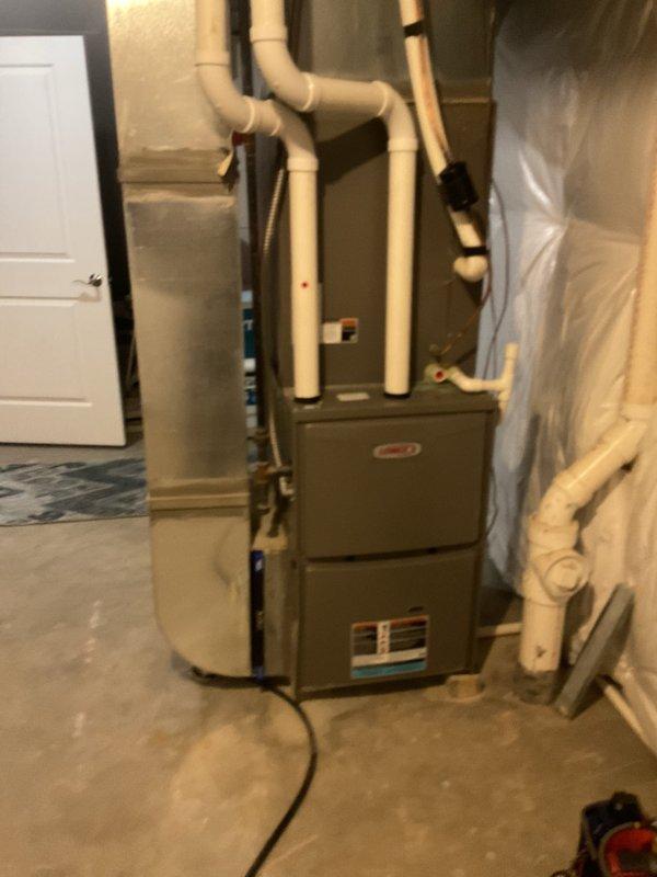 Completed preventative maintenance on residential forced-air HVAC system. Inspected furnace unit, replaced air filter, verified proper operation of condensate drain lines and venting system, and confirmed all components functioning within normal parameters.