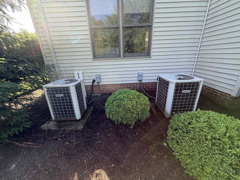 Completed scheduled cooling maintenance on residential HVAC system consisting of three outdoor condenser units. Performed comprehensive inspection of all equipment, verified proper operation of cooling components, checked refrigerant lines and electrical connections, and confirmed adequate drainage from condensate lines. All units tested and operating within normal parameters.