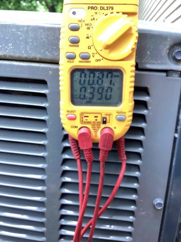 Completed scheduled preventive maintenance on residential cooling system. Performed comprehensive system diagnostics using digital multimeter to verify electrical performance, measuring voltage and amperage at outdoor condensing unit. All electrical readings were within manufacturer specifications, and unit operation was confirmed normal with no deficiencies noted.