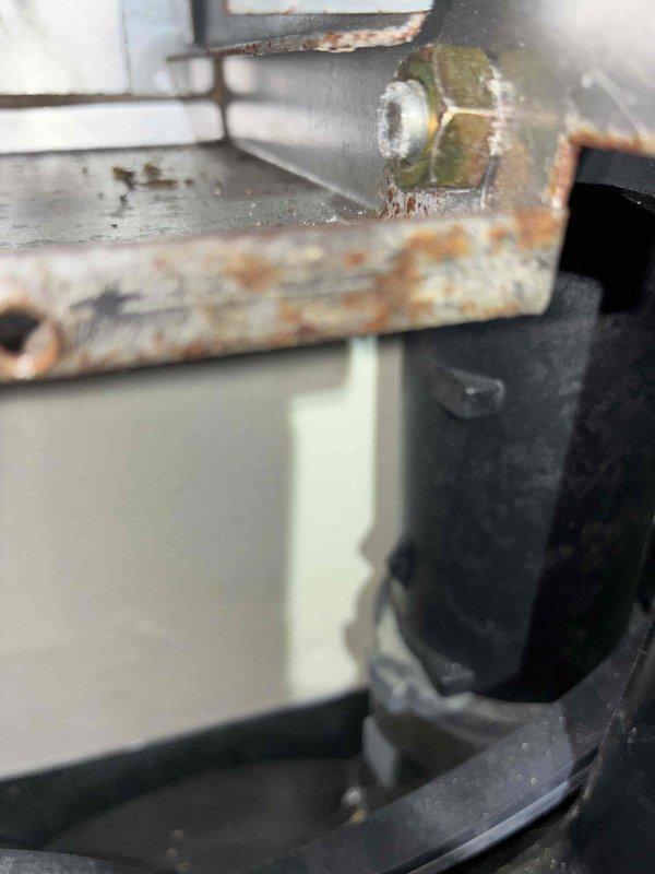 Completed routine HVAC cooling system maintenance including inspection of all major components. Replaced air filter which showed moderate dust accumulation, and documented significant rust and corrosion on blower motor mounting bracket and fasteners indicating prolonged moisture exposure. System operational upon completion with recommendation for future bracket replacement to prevent potential mounting failure.
