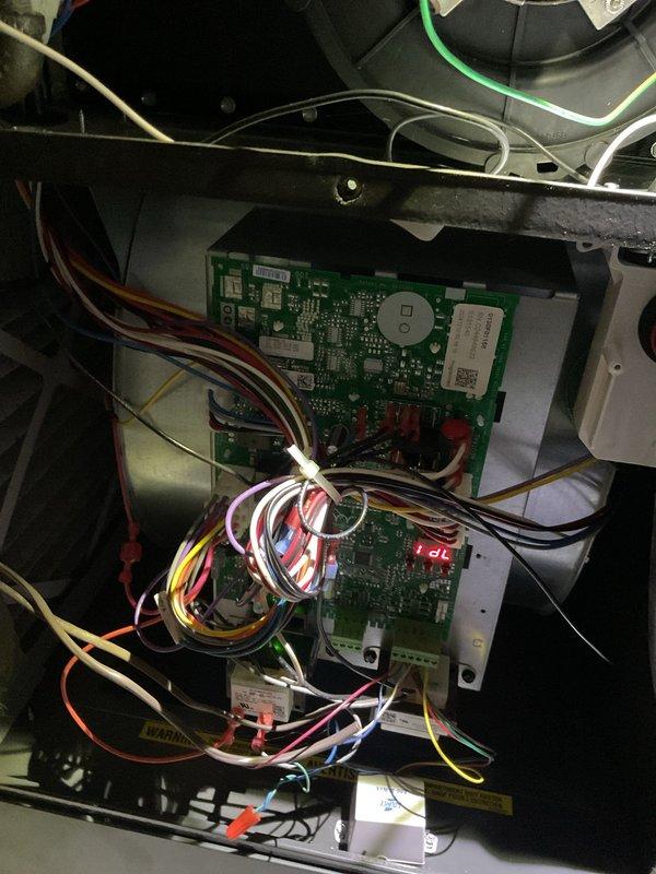 # HVAC Maintenance - Heating System Service

Completed comprehensive first-year preventive maintenance on residential heating system. Performed thorough inspection of control board assemblies, verified proper operation of electronic components including integrated circuits and LED diagnostic displays, and examined all wire connections for secure termination and proper routing. Confirmed blower assembly operation, checked circuit board functionality, and ensured all safety labels and warnings were intact and visible.