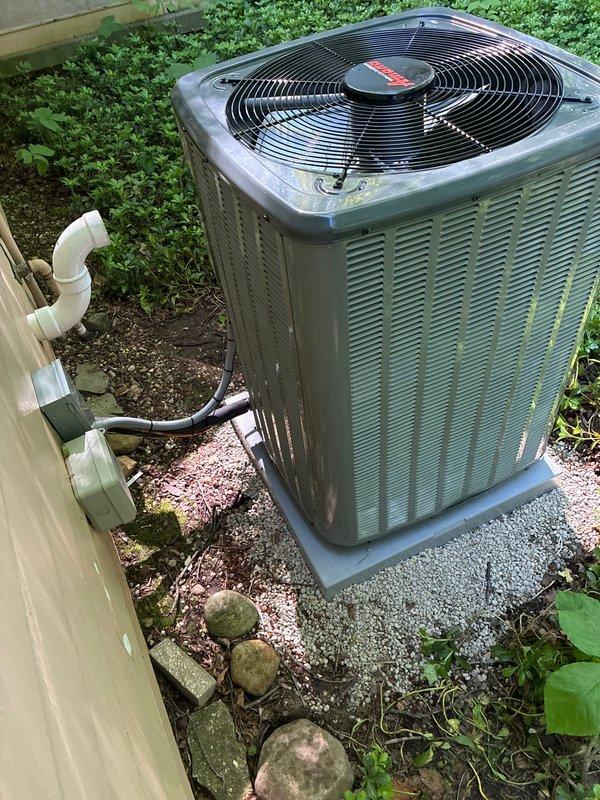 Completed full HVAC system installation including new 97% high-efficiency gas furnace and matching air conditioning unit. Installed outdoor condensing unit on concrete pad with proper clearances, connected refrigerant lines and electrical service, and established all necessary drainage via PVC condensate lines. System tested and verified operational at manufacturer specifications with proper airflow and temperature differentials confirmed.