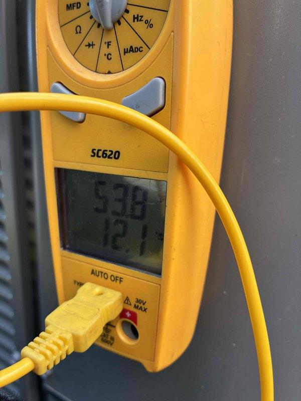 Completed preventive maintenance on residential cooling system. Performed electrical diagnostics using digital multimeter, verifying proper voltage and capacitance readings across system components. Inspected and tested contactor operation, confirmed all wire connections were secure at terminal points, and verified proper electrical flow through control circuits.