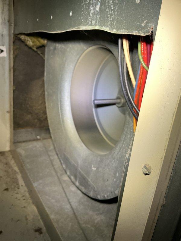 Completed scheduled cooling system maintenance on HVAC air handler unit. Performed comprehensive inspection of system components including damper assembly, actuator mechanism, and electrical connections. Verified proper operation of motorized damper and control wiring. Inspected and evaluated air filter condition, confirming adequate airflow through pleated media filter. Examined ductwork connections and verified system accessibility for ongoing maintenance requirements.