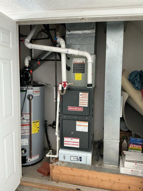 Completed scheduled cooling system maintenance on Goodman HVAC unit. Inspected furnace and air handling equipment, verified electrical connections at breaker panel, checked all safety controls and operational components. All systems found to be operating within normal parameters with no issues identified requiring immediate attention.