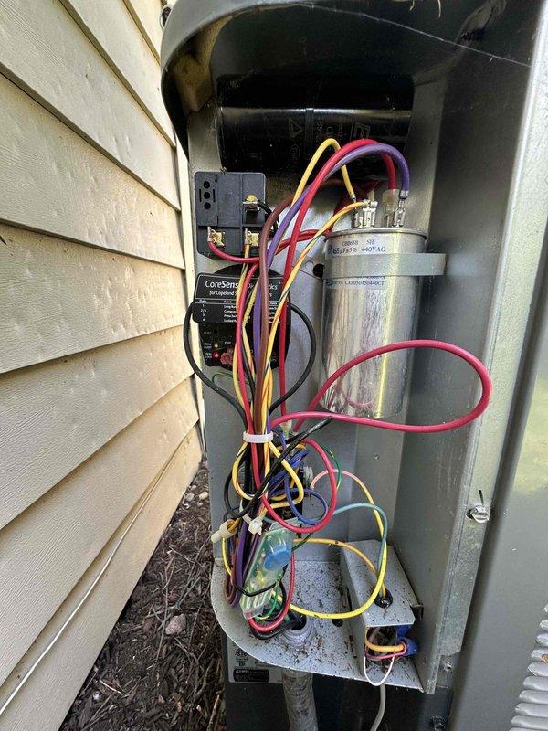 Completed scheduled preventative maintenance on residential cooling system as part of ongoing service plan. Inspected outdoor condensing unit electrical components including capacitor, contactor, and associated wiring connections. All electrical components including fuses were examined for proper operation and secure connections to ensure reliable system performance throughout the cooling season.