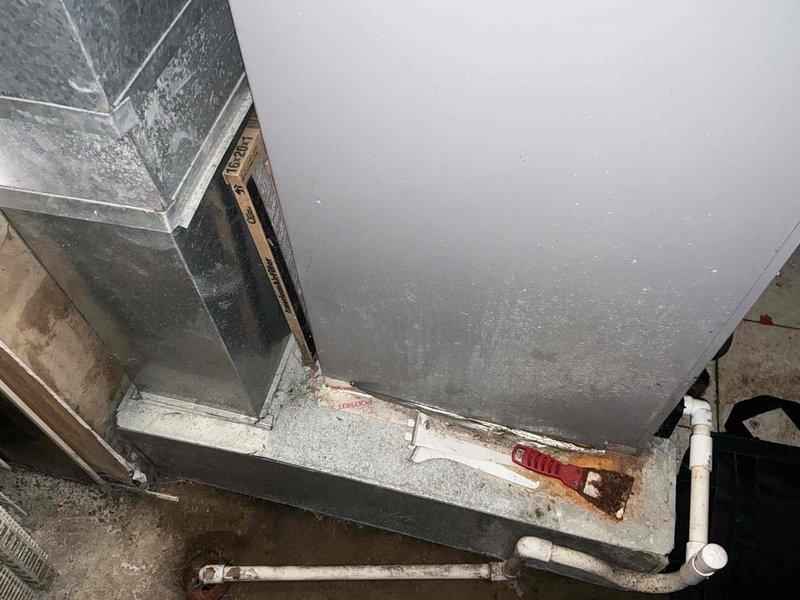 Conducted comprehensive assessment of existing heat pump and air handler system showing signs of age, wear, and dust accumulation throughout the installation. Provided detailed replacement estimate offering three tiered equipment options: Good tier system with up to 7.5 HSPF and 14.3 SEER, Better tier system with up to 7.8 HSPF and 15.2 SEER, and Best tier system with up to 8.2 HSPF and 17.2 SEER, all featuring complete heat pump and air handler replacement. Documented current system condition with photographs showing deteriorated air handler unit with visible dirt buildup, aging ductwork connections, and confined installation space requiring careful planning for replacement work.