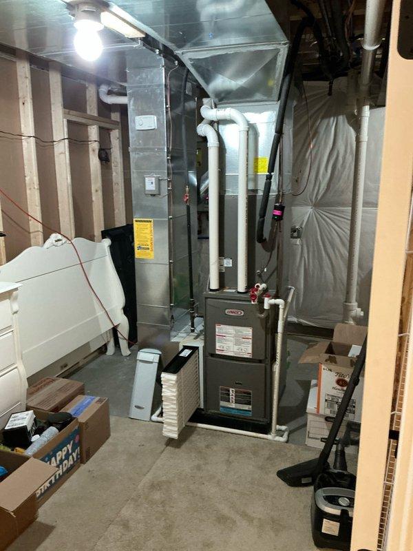 Conducted on-site evaluation of existing Lennox furnace and HVAC system for recent homeowner to provide equipment replacement options. Assessed current basement installation including air handler, ductwork configuration, filtration system, and overall mechanical infrastructure to determine optimal replacement solutions for aging equipment.