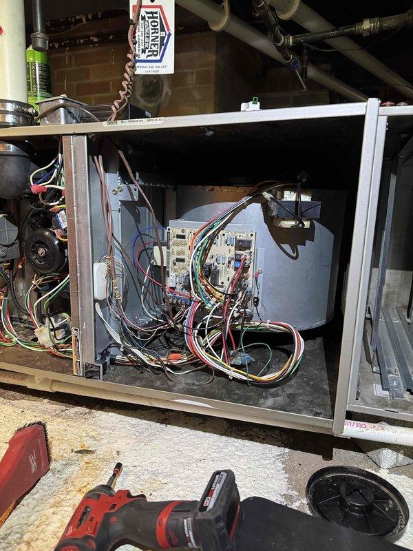Performed comprehensive maintenance on HVAC system including thorough cleaning of blower wheel to restore proper airflow and system efficiency. Installed drain tabs in condensate drain line to prevent biological growth and maintain clear drainage. Replaced burned-out indicator bulb in control panel to restore proper system status visibility.