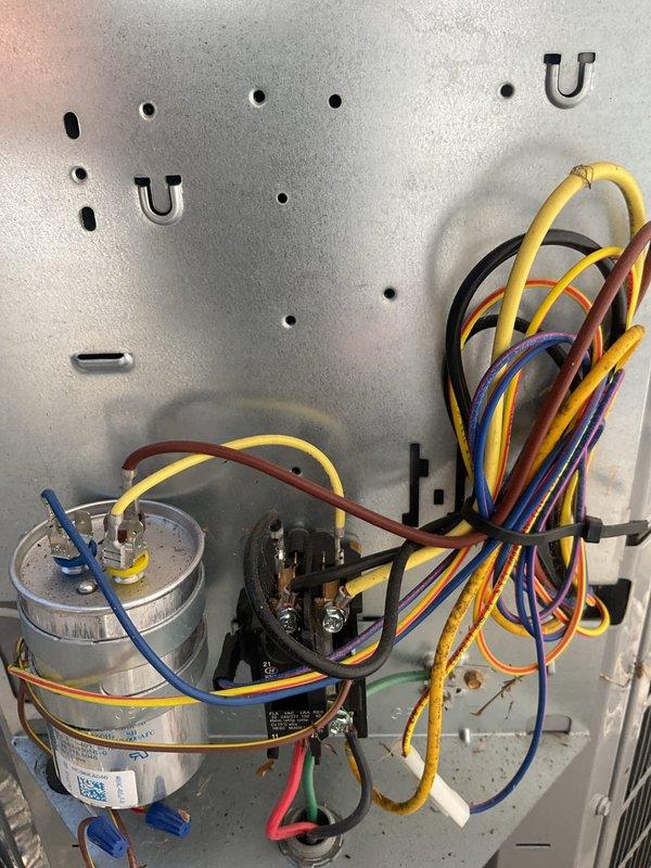 Completed routine cooling maintenance on Carrier outdoor condensing unit. Inspected exterior cabinet, coil fins, electrical components, capacitor, contactor, and wiring connections. All electrical connections were secure, capacitor tested within specifications, and unit operating properly with no issues identified during service visit.