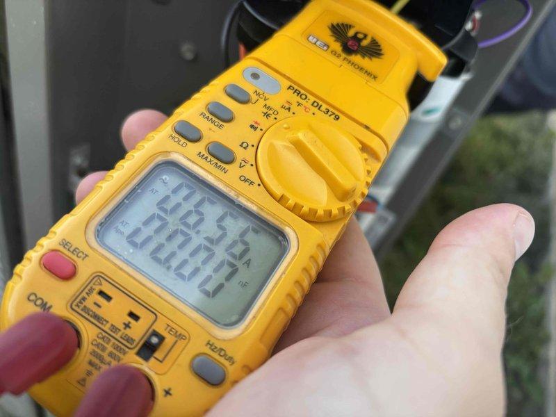 Performed routine cooling system maintenance as part of recurring preventive service agreement. Conducted comprehensive system diagnostics using digital multimeter to verify electrical components and measure operating voltages, ensuring all readings were within manufacturer specifications. Completed standard inspection protocol for air conditioning equipment, documenting system performance through photographic records for service history files.