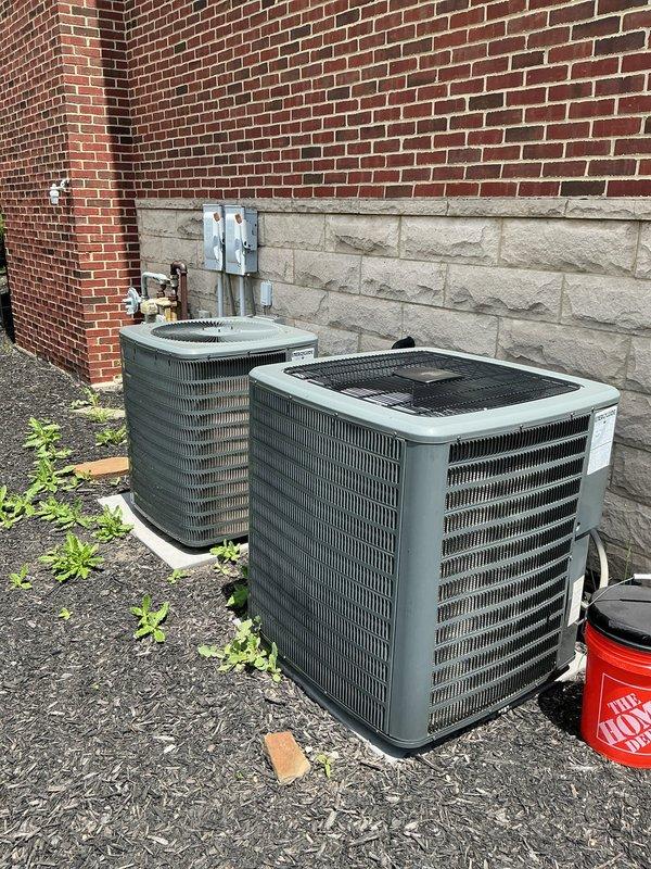 Completed scheduled cooling maintenance on two HVAC condenser units. Performed comprehensive system inspection, replaced defective capacitor on one unit with new JARD 45μF 440/370VAC dual-run capacitor, verified proper electrical connections, and confirmed both systems operating within manufacturer specifications.