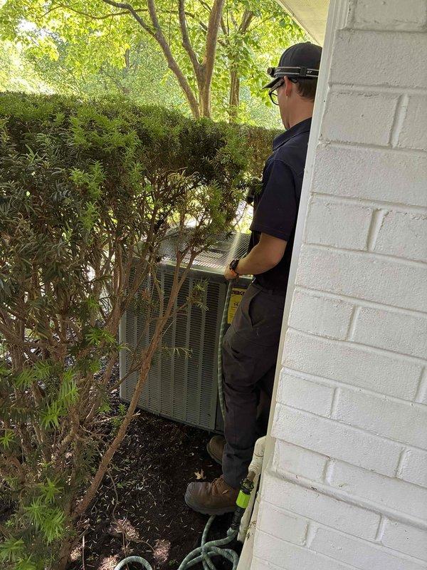 Completed comprehensive preventive maintenance service on residential cooling system aged 10+ years. Performed standard inspection of outdoor condensing unit, verified electrical connections at main panel, assessed system components for proper operation, and documented equipment condition through photographic records. Unit accessible despite overgrown landscaping; all maintenance protocols executed per manufacturer specifications with system operating within normal parameters upon completion.