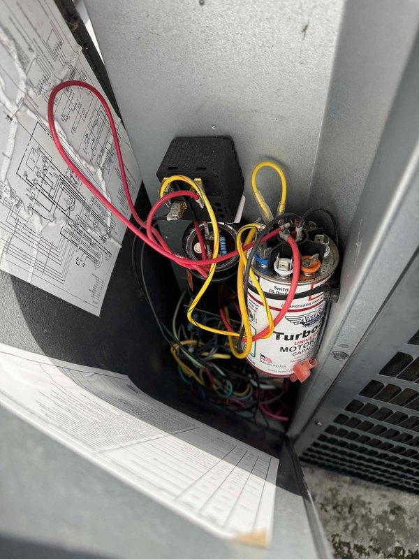 Completed scheduled preventive maintenance on residential split-system air conditioning unit. Performed comprehensive inspection of outdoor condensing unit and indoor components, including evaluation of dual-run capacitor, electrical connections, and control module. Verified all electrical terminals were secure, refrigerant line insulation intact, and equipment operating within manufacturer specifications. Unit found in good working condition with no deficiencies noted.