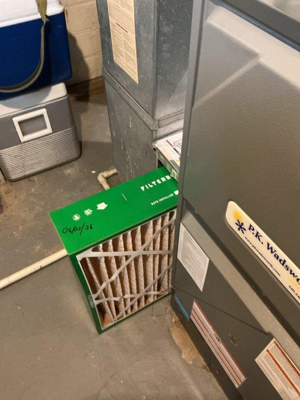 Completed routine maintenance on Aprilaire HVAC cooling system. Performed comprehensive inspection of unit, verified proper operation of all components, and replaced air filter dated 05/03/26. All electrical connections were previously serviced and confirmed secure during inspection.