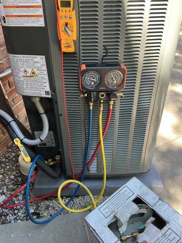 Responded to no cooling complaint on newly installed system. Performed diagnostic testing using manifold gauges and digital multimeter to assess system pressures and electrical components. Verified proper refrigerant charge levels and system operation to ensure unit was functioning correctly following installation.