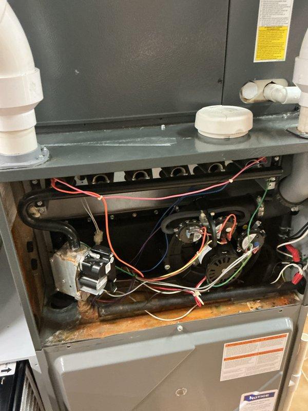 Responded to no cooling complaint following power outage on residential central air conditioning system. Upon arrival, inspected high-efficiency furnace and air handler unit with 97.0 AFUE rating. Found system controls had been disrupted due to electrical interruption. Reset system controls, verified proper operation of blower motor, checked condensate drain lines and trap for proper flow, and inspected all electrical connections. Cycled system through complete cooling operation to confirm proper startup sequence and airflow. System restored to normal cooling operation with all components functioning within manufacturer specifications.