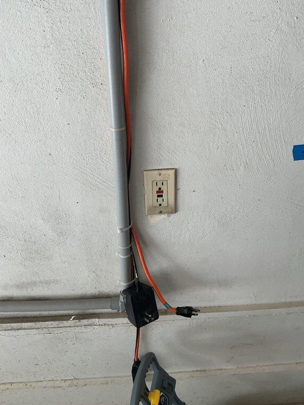 Responded to service call for two non-functioning outlets following whole home rewire completed in April. Upon arrival, located and tested affected receptacles, including GFCI outlet in utility area. Inspected electrical connections, traced circuits through conduit system, and verified proper wiring at outlet boxes. Identified and corrected wiring issues causing outlets to be inoperable, restored power to both receptacles, and confirmed proper function with testing equipment.