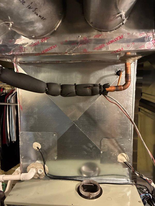 Completed installation of new S-Series air conditioning system. Installed outdoor condensing unit and indoor evaporator coil with proper refrigerant line sets and electrical connections. Verified system pressures using dual port manometer, confirming proper refrigerant charge and airflow with readings within manufacturer specifications. All mechanical components, including copper refrigerant lines, insulated suction lines, and drain lines, installed per code requirements. System tested and operational, providing cooling as designed.