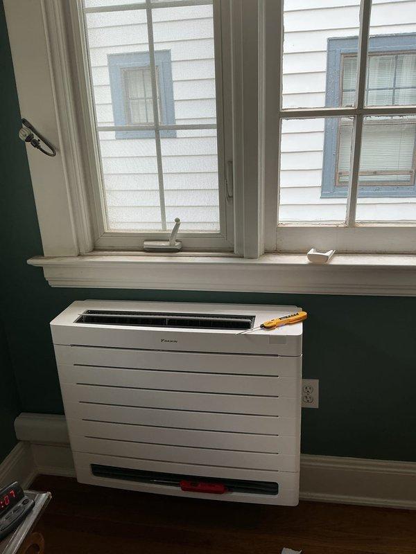 Responded to no cooling complaint on Daikin mini-split system following previous service visit. Upon arrival, confirmed unit was operational and providing adequate cooling to the space, with customer fans present indicating prior comfort issues. Verified system functionality and ensured proper airflow from indoor wall-mounted unit.