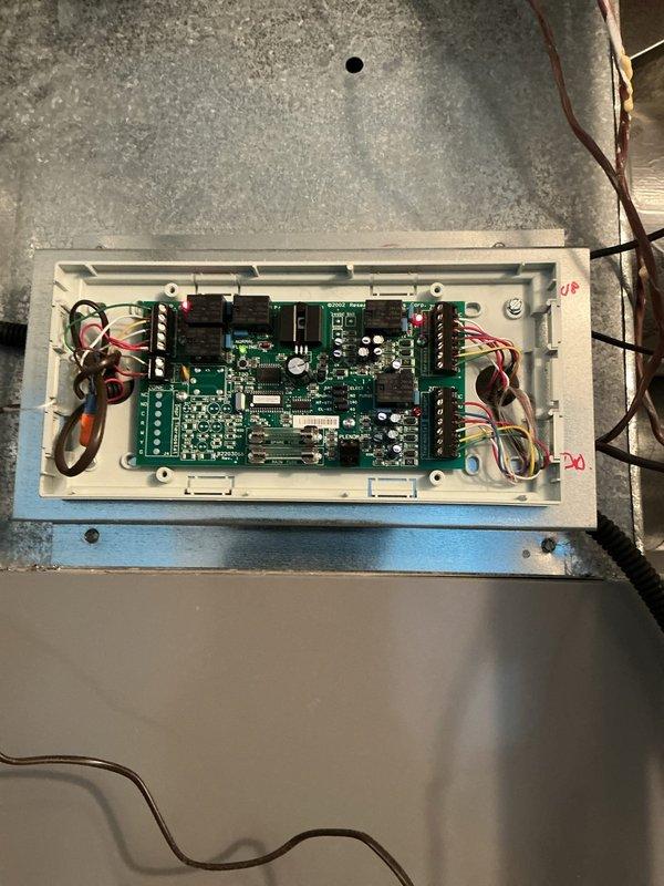Responded to no-heat call on recently installed furnace system. Upon arrival, inspected furnace control board and wiring connections. Found thermostat control board had loose wire connections at terminal block that were preventing proper communication between thermostat and furnace. Secured all wire connections to terminal blocks, verified proper seating of all wiring harnesses, and tested system operation. Furnace ignited properly and began delivering conditioned air through ductwork. System cycling normally at time of departure.