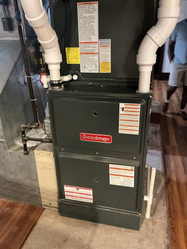 Completed first-year cooling maintenance on Goodman HVAC system including outdoor condenser unit and indoor furnace. Performed comprehensive inspection of electrical components, refrigerant lines, condensate drainage, and all mechanical systems with all equipment found operating within normal parameters. Unit tested and confirmed to be functioning properly with no issues identified during this preventative maintenance visit.