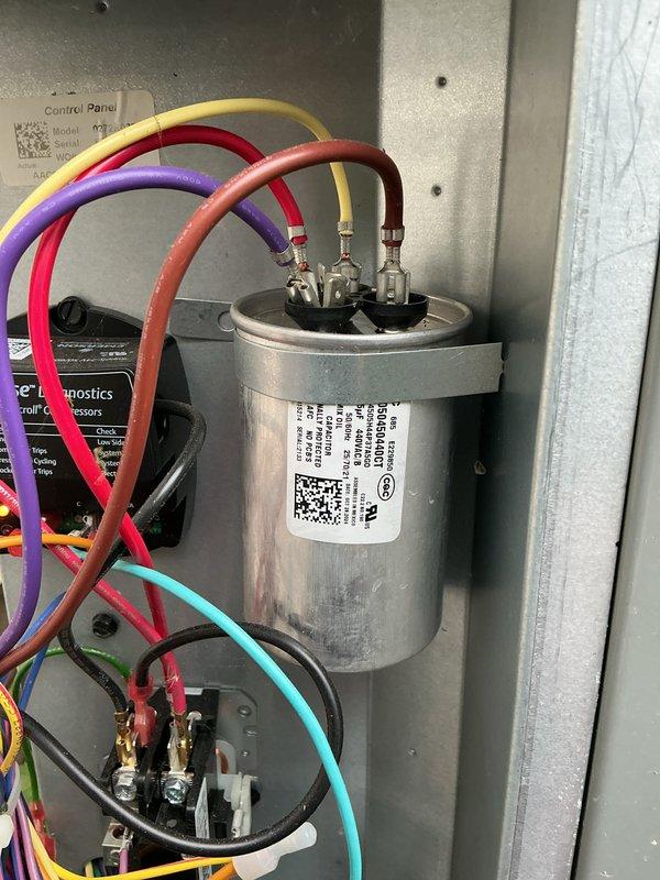 Completed comprehensive cooling system maintenance on 8-ton HVAC unit. Inspected electrical control panel, capacitor, and all associated wiring connections, documenting system condition with photographs. Customer has requested to postpone electrical inspection until a later date.