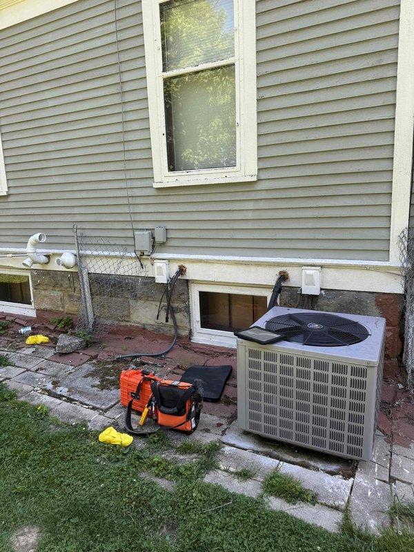 Responded to no cooling complaint at residential property. Arrived on site and inspected outdoor condensing unit and indoor thermostat system. Diagnosed issue, performed necessary repairs to restore proper cooling operation, and verified system functionality before departure.