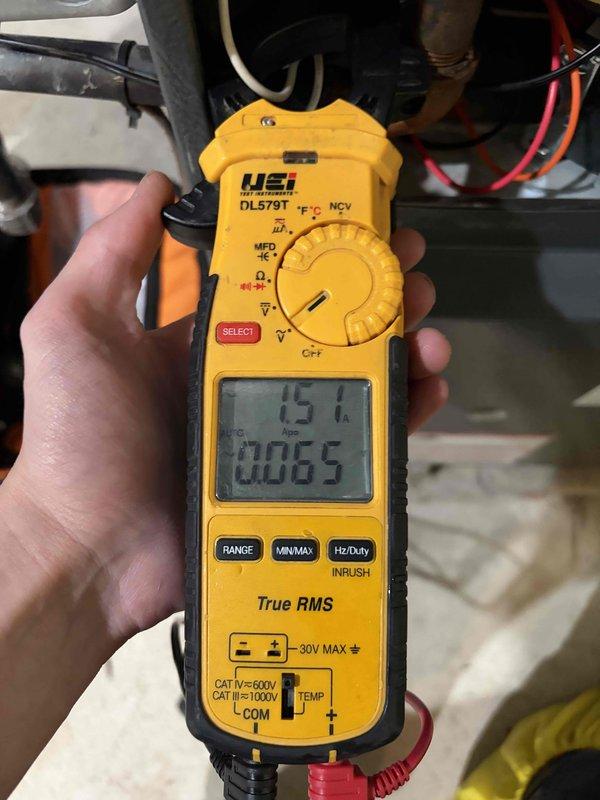 Completed scheduled cooling system maintenance as part of ongoing preventative service plan. Performed electrical diagnostics using digital multimeter to verify proper voltage and amperage readings at outdoor condensing unit, measuring 15.1V with acceptable current draw of 0.065A at disconnect. Inspected outdoor electrical disconnect box, confirmed proper operation of safety switch, and verified all internal wiring connections were secure and free from damage or corrosion.