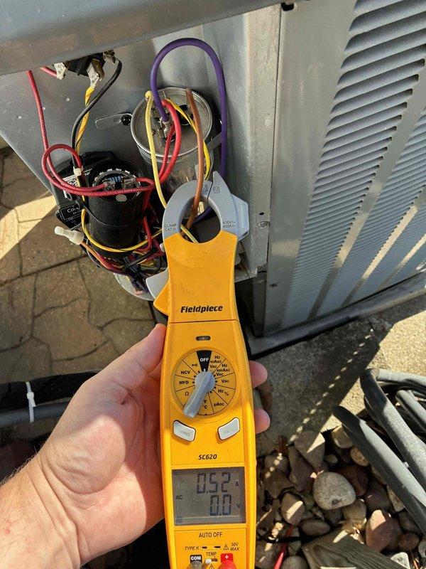 Completed scheduled cooling system maintenance on residential HVAC unit. Performed electrical diagnostics using multimeter to test compressor and capacitor connections, verifying proper voltage and amperage readings. Measured supply air temperature at ductwork, confirming system cooling performance at 47.3°F. Customer declined optional electrical inspection during this maintenance visit.