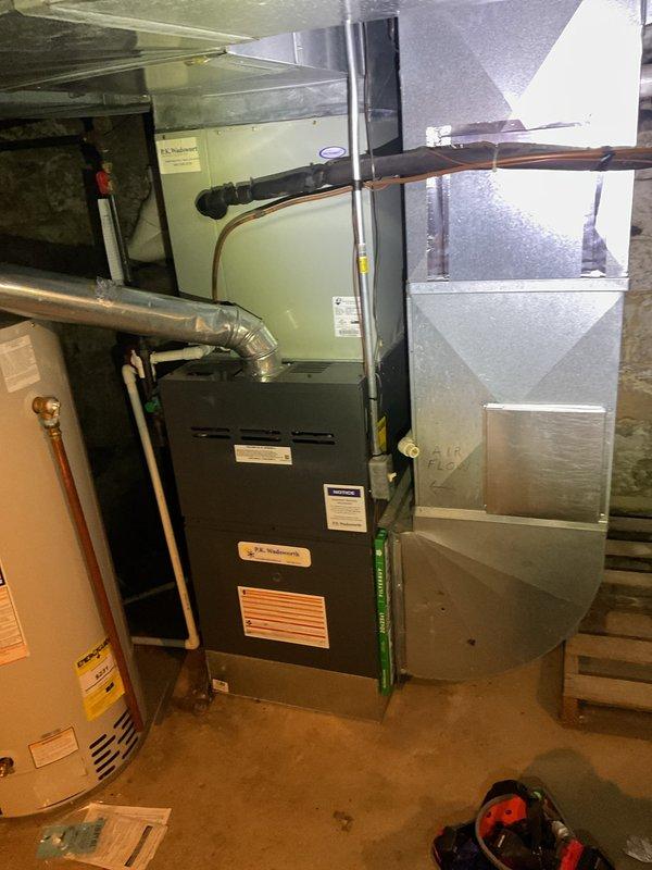 Completed comprehensive spring air conditioning maintenance service on residential HVAC system. Performed full system inspection including electrical control panel examination, verified all wire connections and capacitor condition, checked refrigerant line insulation integrity, and inspected ductwork system. All components found operating within normal parameters, system ready for cooling season.